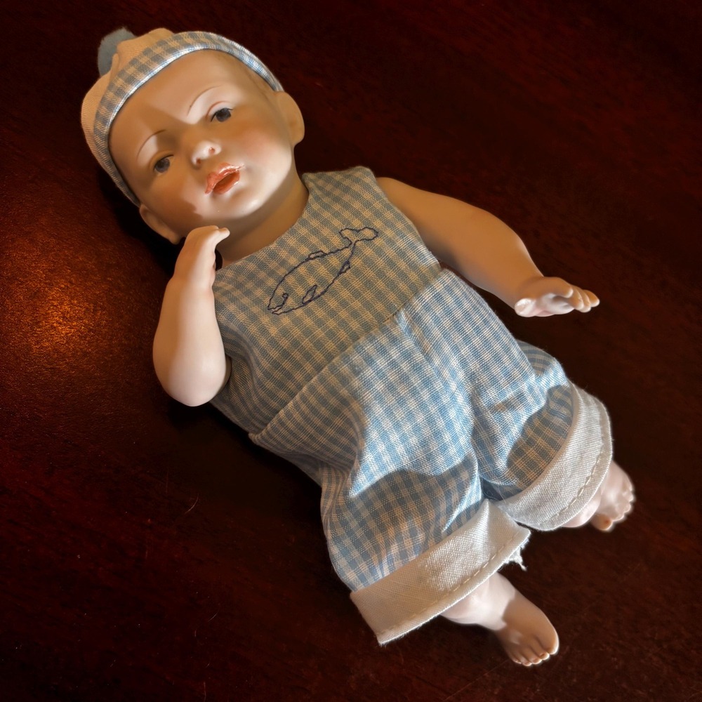 Kestner "Robie" Bisque Doll | Blue Gingham, BMDS '93, 7 Inch